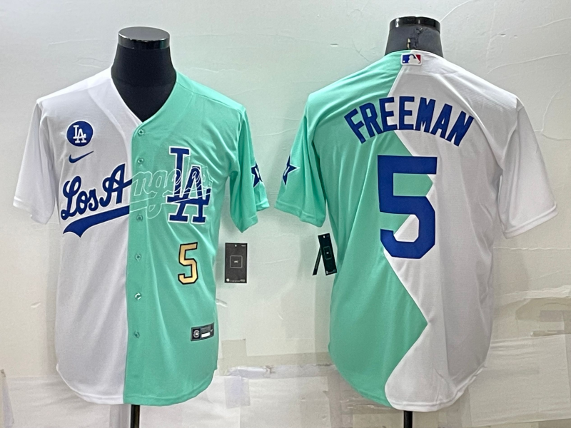 Men's Los Angeles Dodgers #5 Freddie Freeman 2022 All-Star White/Green Cool Base Stitched Baseball Jersey Men's Los Angeles Dodgers #5 Freddie Freeman 2022 All-Star White/Green Cool Base Stitched Baseball Jersey